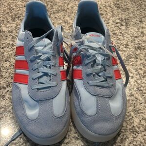 Adidas Men's Light Blue and Red Sneakers